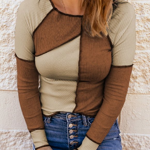 Color Block Exposed Seam Knit Top - Picture 1 of 7